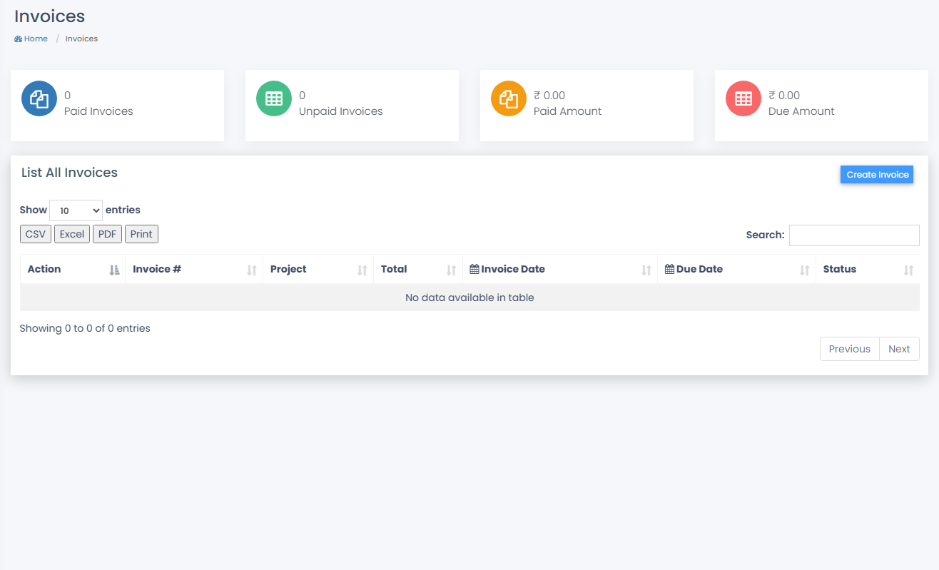 Projects and invoices