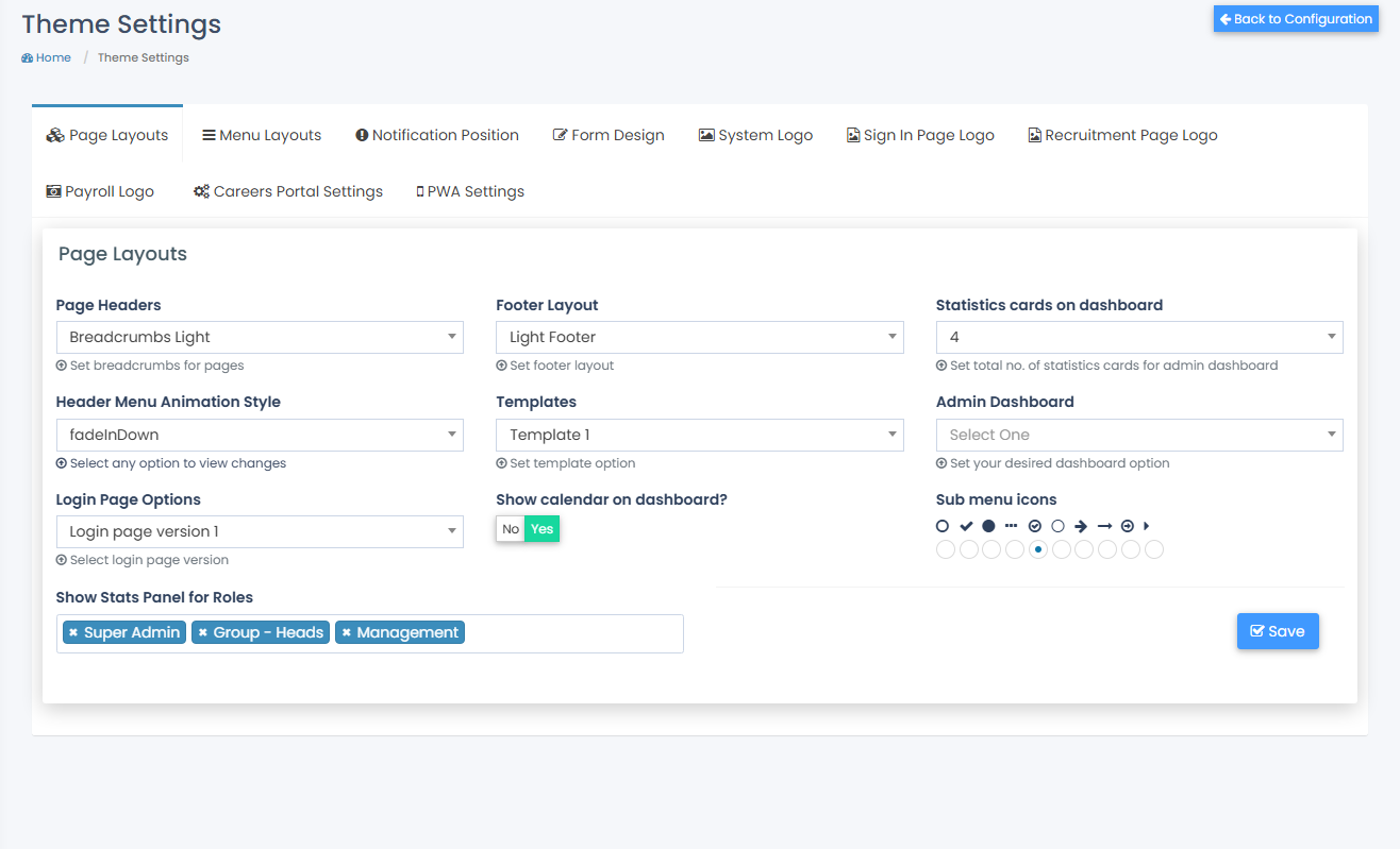 Theme and system settings